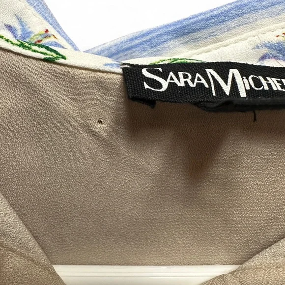 Sara Michelle Beige and White with Floral Print Blouse Fall top 90s Y2K top nwt - Picture 4 of 9